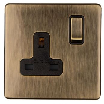 Antique Brass Single Socket, Black Inserts | 13A | Concealed 3mm range by Eurolite - AB1SOB