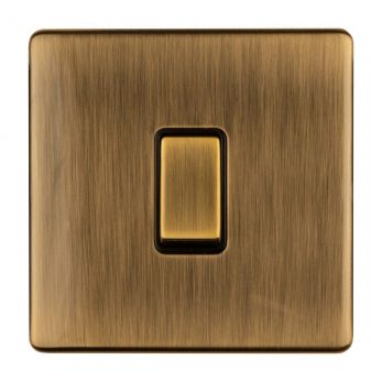 Antique Brass Light Switch, Black Inserts and Matching Switch | Intermediate, 10A | Concealed 3mm range by Eurolite - ABINTB