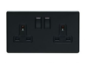 Matt Black Double Socket, Black Inserts | 13A | Concealed 3mm range by Eurolite - ECMB2SOB