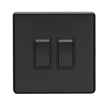 Matt Black Double Light Switch, Black Inserts | 2 Way, 10A | Concealed 3mm range by Eurolite - ECMB2SWB