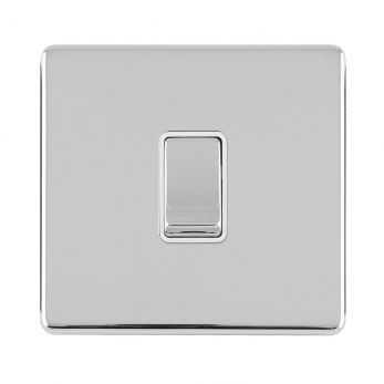 Polished Silver Light Switch, White Inserts and Matching Switch | 1 Way, 20A | Concealed 3mm range by Eurolite - ECPC20ADPSWW