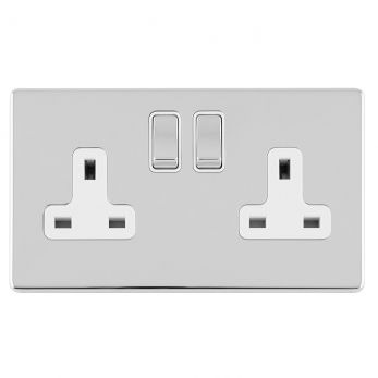 Polished Silver Double Socket, White Inserts | 13A | Concealed 3mm range by Eurolite - ECPC2SOW