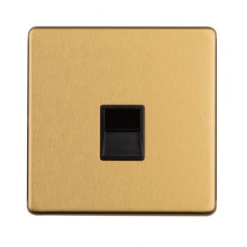 Eurolite 1 Gang Telephone Master Flat Concealed Satin Brass Plate Black Interior - ECSB1MB