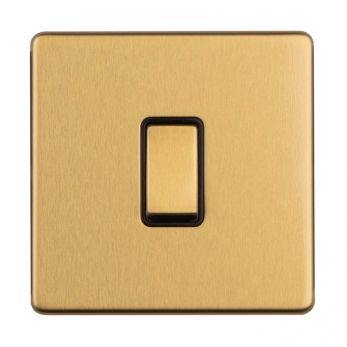 Satin Brass Light Switch with Matching Switch, Black Inserts | 2 Way, 10A | Concealed 3mm range by Eurolite - ECSB1SWB