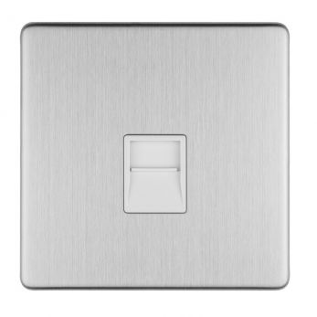 Eurolite 1 Gang Telephone Master Flat Concealed Satin Stainless Plate White Interior - ECSS1MW