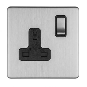 Brushed Steel Single Socket, Black Inserts | 13A | Concealed 3mm range by Eurolite - ECSS1SOB