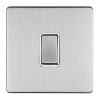 Brushed Steel Light Switch, White Inserts | 1 Way, 20A | Concealed 3mm range by Eurolite - ECSS20ADPSWW