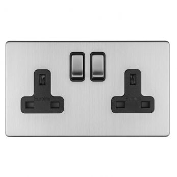 Brushed Steel Double Socket, Black Inserts | 13A | Concealed 3mm range by Eurolite - ECSS2SOB