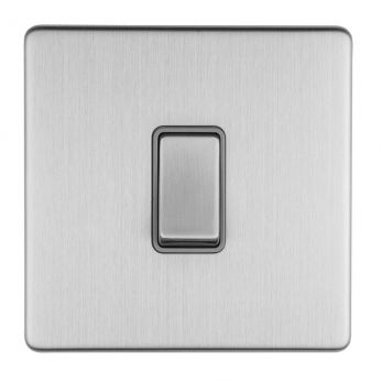 Brushed Steel Light Switch, Grey Inserts | Intermediate, 10A | Concealed 3mm range by Eurolite - ECSSINTG