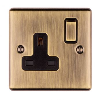 Antique Brass Single Socket, Black Inserts | 13A | Enhance Decorative range by Eurolite - EN1SOABB