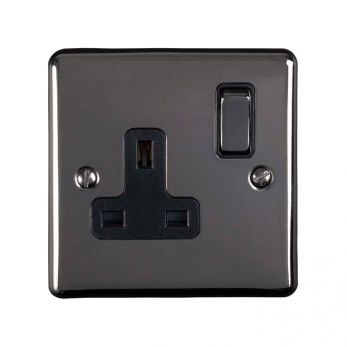 Black Nickel Single Socket, Black Inserts | 13A | Enhance Decorative range by Eurolite - EN1SOBNB