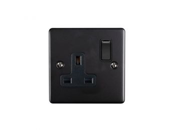 Matt Black Single Socket, Black Inserts | 13A | Enhance Decorative range by Eurolite - EN1SOMBB