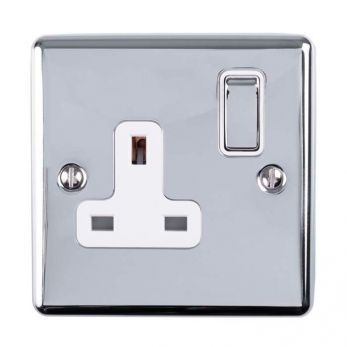 Polished Silver Single Socket, White Inserts | 13A | Enhance Decorative range by Eurolite - EN1SOPCW