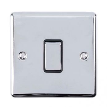 Polished Silver Light Switch, Black Inserts and Matching Switch | 2 Way, 10A | Enhance Decorative range by Eurolite - EN1SWPCB