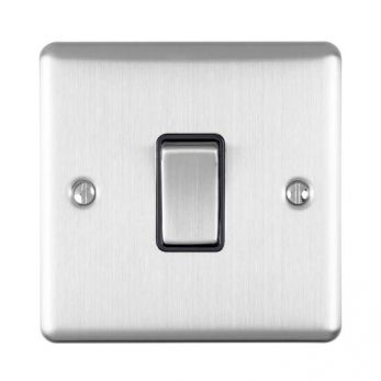 Brushed Steel Light Switch, Black Inserts | 2 Way, 10A | Enhance Decorative range by Eurolite - EN1SWSSB