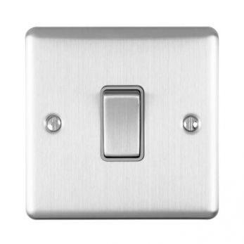 Brushed Steel Light Switch, Grey Inserts | 2 Way, 10A | Enhance Decorative range by Eurolite - EN1SWSSG