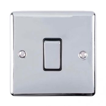 Polished Silver 20A Switch, Black Inserts and Matching Switch | 1 Way | Enhance Decorative range by Eurolite - EN20ASWPCB