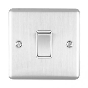 Brushed Steel 20A Switch, White Inserts and Matching Switch | 1 Way | Enhance Decorative range by Eurolite - EN20ASWSSW