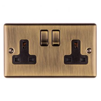 Eurolite 2 Gang 13Amp DP Switched Socket Antique Brass Enhance Range Black Trim - EN2SOABB