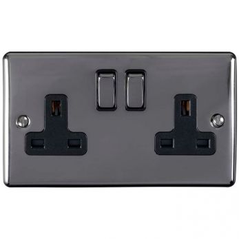 Double black switched socket with black trim, Double Pole, Enhance range by Eurolite (EN2SOBNB)