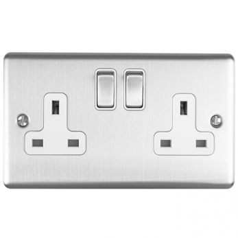 Eurolite 2 Gang 13Amp DP Switched Socket Satin Enhance Range White Trim - EN2SOSSW