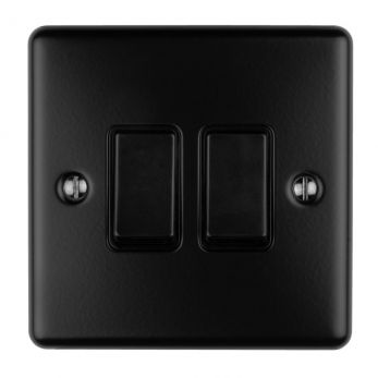 Matt Black Double Light Switch, Black Inserts | 2 Way, 10A | Enhance Decorative range by Eurolite - EN2SWMBB