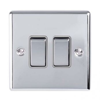 Polished Silver Double Light Switch, Grey Inserts and Matching Switches | 2 Way, 10A | Enhance Decorative range by Eurolite - EN2SWPCG