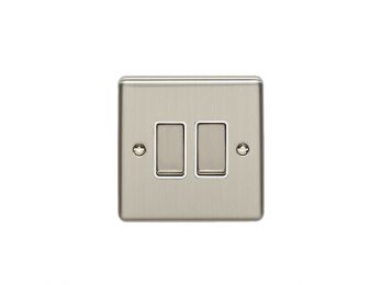 Brushed Steel Double Light Switch, White Inserts | 2 Way, 10A | Enhance Decorative range by Eurolite - EN2SWSSW