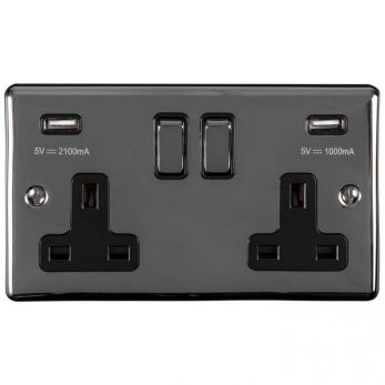 Eurolite 2 Gang 13Amp Switched Socket With Comb 3.1 Amp Usb Outlets Black Nickel Enhance Range Black Trim - EN2USBBNB