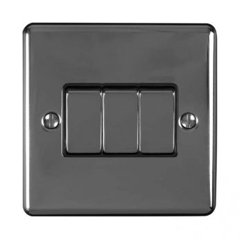 Black Nickel Triple Light Switch, Black Inserts and Matching Switches | 2 Way, 10A | Enhance Decorative range by Eurolite - EN3SWBNB