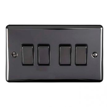 Black Nickel 4 Gang Light Switch, Black Inserts and Matching Switches | 2 Way, 10A | Enhance Decorative range by Eurolite - EN4SWBNB