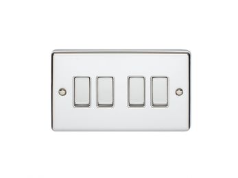 Polished Silver 4 Gang Light Switch, White Inserts and Matching Switches | 2 Way, 10A | Enhance Decorative range by Eurolite - EN4SWPCW