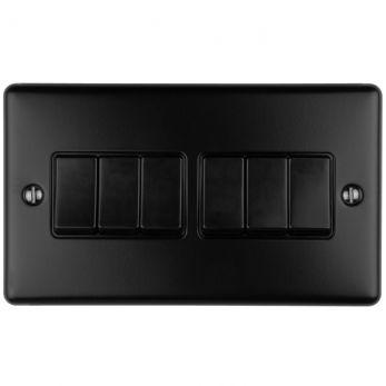 Matt Black 6 Gang Light Switch, Black Inserts | 2 Way, 10A | Enhance Decorative range by Eurolite - EN6SWMBB