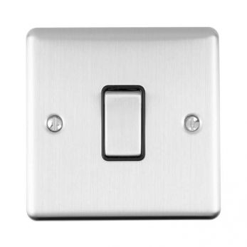 Brushed Steel Light Switch, Black Inserts | Intermediate, 10A | Enhance Decorative range by Eurolite - ENINTSSB