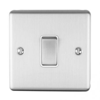 Brushed Steel Light Switch, White Inserts | Intermediate, 10A | Enhance Decorative range by Eurolite - ENINTSSW