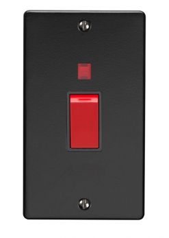 Eurolite MB45ASWNB Metal Matt Black Cooker Switch Tall Plate Red Rocker 45amp