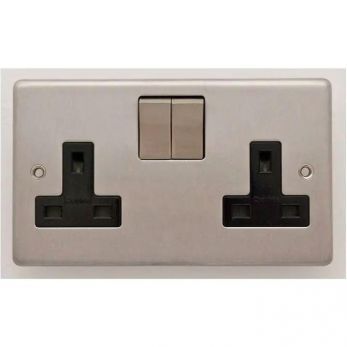 Brushed Steel Double Socket, Black Inserts | 13A | Stainless Steel range by Eurolite - SSS2SOSSB