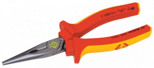 175mm VDE Long Nose Pliers, Serrated Inside Jaws, Secure Grip