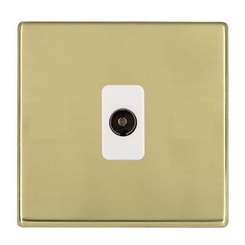 Hamilton 71CTVW Polished Brass 1 Gang TV Socket, 1 In/1 Out, White Inserts, Slim Plate, 25mm Depth