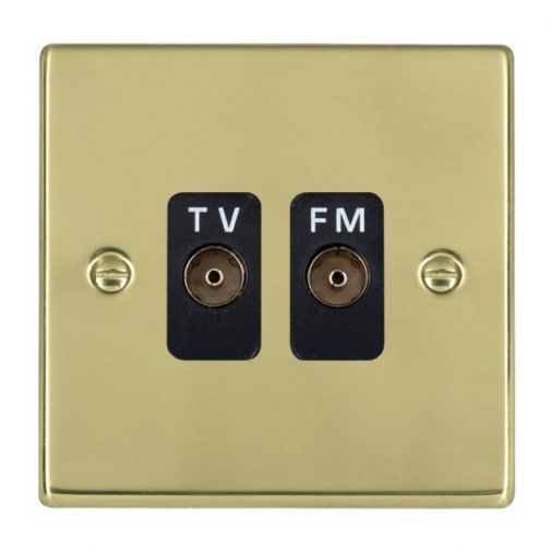 Hamilton 71TVFMB Isolated TV/FM Diplexer 1 In/2 Out, Polished Brass Plate, Slim Profile, Black Inserts, 25mm Depth