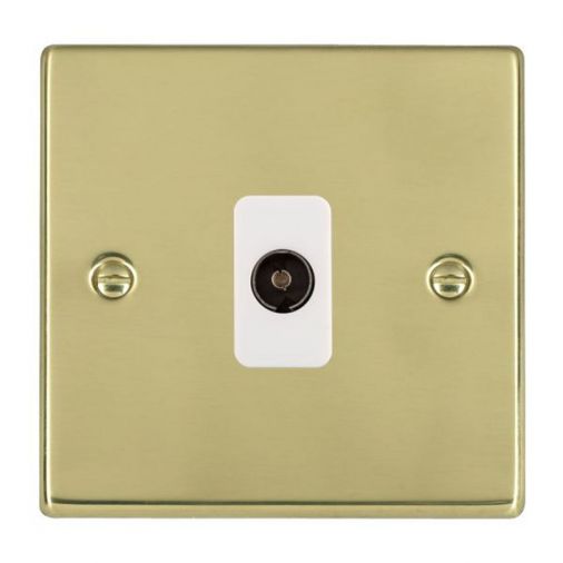 71TVW - Hamilton 1 Gang TV Socket, Polished Brass, White Inserts, 25mm Depth