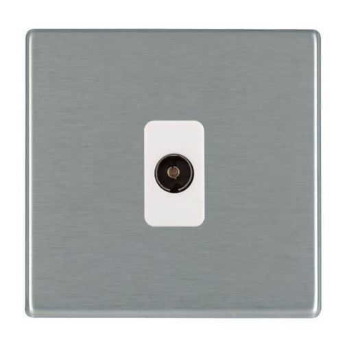 74CTVW - Hamilton Satin Stainless 1 Gang TV Socket, 1 In/1 Out, White Inserts, Slim Plate, 25mm Depth