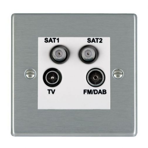 74DENTW - Hamilton Hartland Slim Single TV/FM/Satellite Quadplexer, White Inserts, 35mm Depth, Satin Stainless