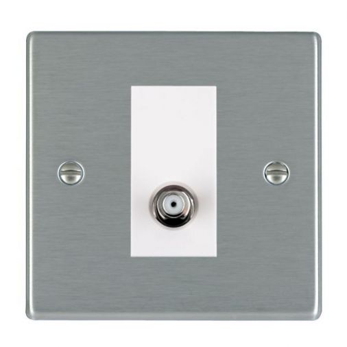 74SATNW - Hamilton Hartland 1G Non-Isolated Satellite Socket, White Inserts, Satin Stainless, Slim Plate, 35mm Depth