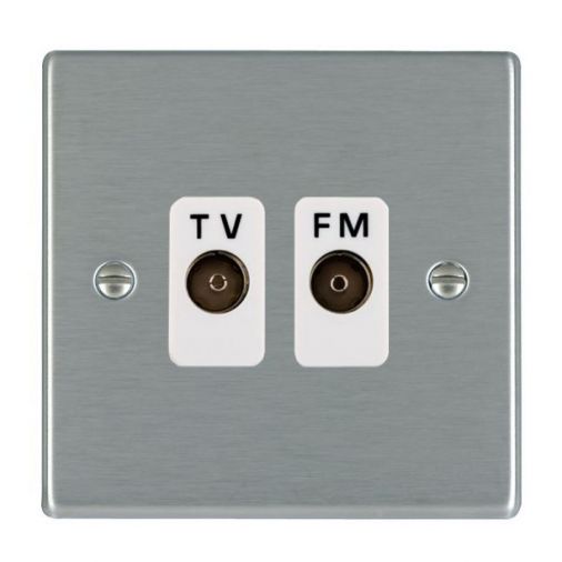 74TVFMW - Hamilton Isolated TV/FM Diplexer 1 In/2 Out, White Inserts, Satin Stainless Plate, Slim Profile, 25mm Depth.