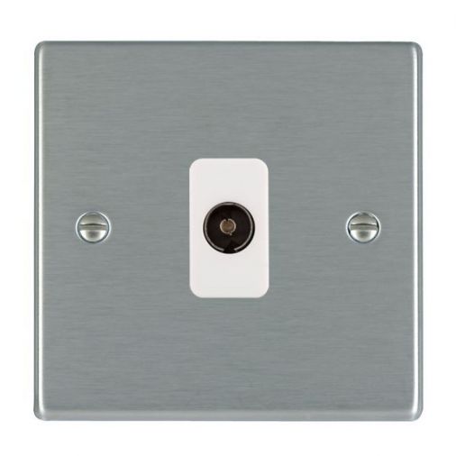 74TVIW - Hamilton Hartland 1 Gang Isolated TV Socket, White Inserts, Satin Stainless Plate, Slim Profile, 25mm Depth