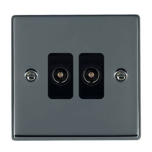 78TV2B - Hamilton Hartland 2 Gang Non Isolated TV Socket, Black Nickel Plate, Black Inserts, 25mm Depth