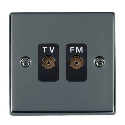 78TVFMB - Hamilton Isolated TV/FM Diplexer 1 In/2 Out, Black Plastic Inserts, Black Nickel Plate, Slim Profile, Single Plate, Screwed.