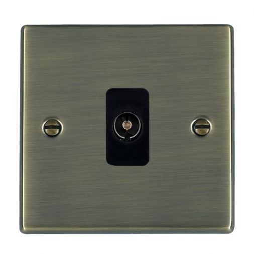 79TVB - Hamilton Hartland 1 Gang TV Socket, Antique Brass, Black Inserts, 25mm Depth