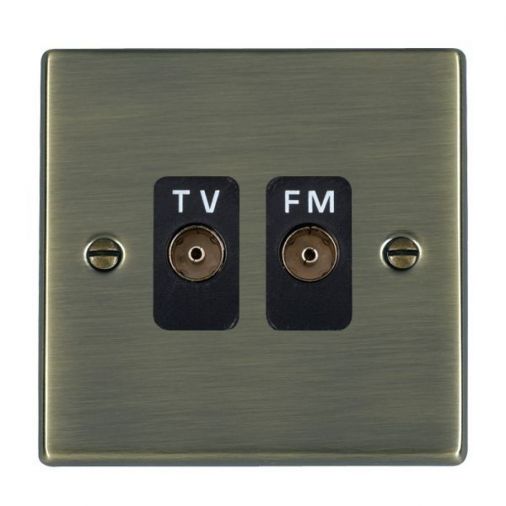 Hamilton 79TVFMB Antique Brass Isolated TV/FM Diplexer 1 In/2 Out, Black Inserts, 25mm Depth, Slim Plate, Screwed